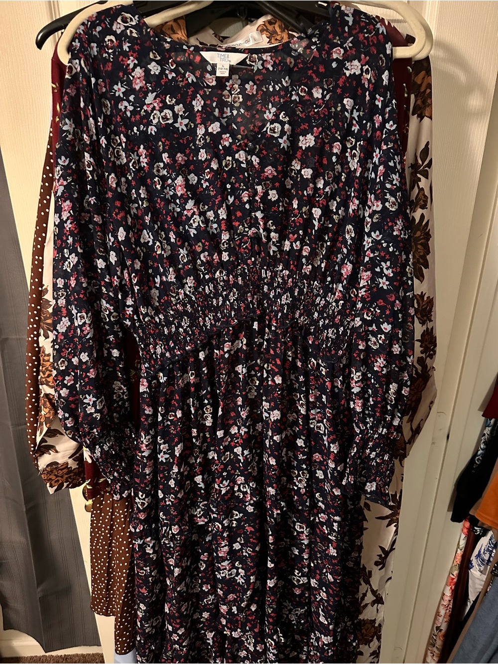 Time and Tru Navy Floral Maxi Dress with Pink and White Accents